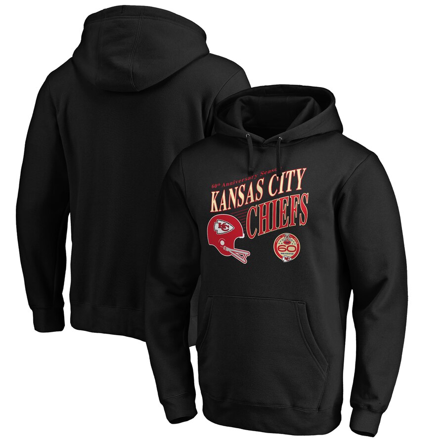 Men Kansas City Chiefs NFL Pro Line by Fanatics Branded 60th Season Logo Rise Pullover Hoodie Black